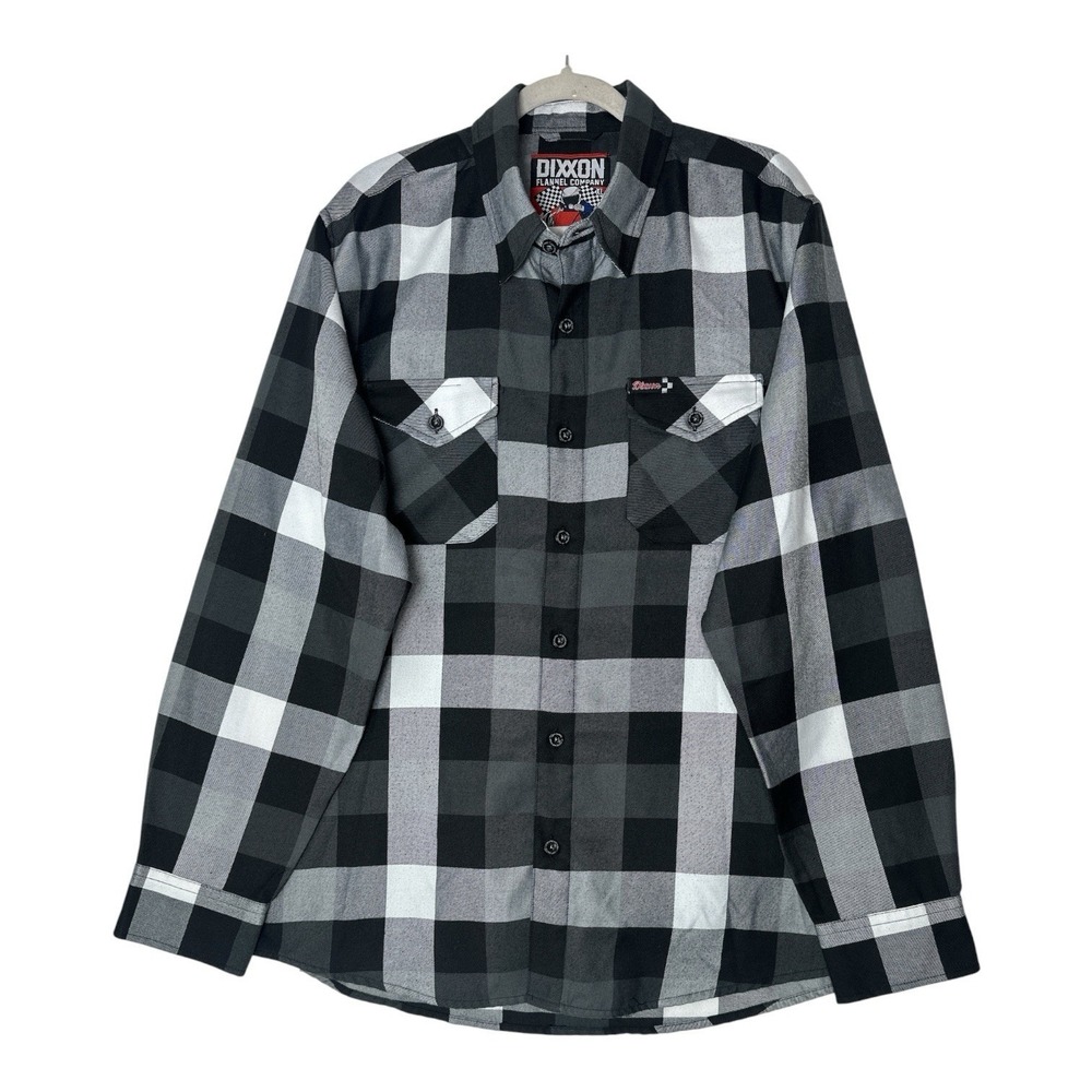 Dixxon Flannel Finish Line Button Down Shirt Mens Size XL Black White Plaid